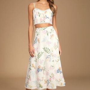 NWT Lulus White Floral Embroidered Two-Piece Midi Dress